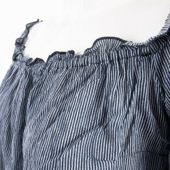 Guess Womens Blouse Shirt Top M Blue White Striped - Picture 2 of 6